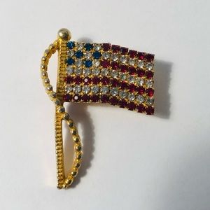 American Flag Rhinestone Brooch